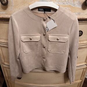 Zara Tan Blazer Modern Cropped Design